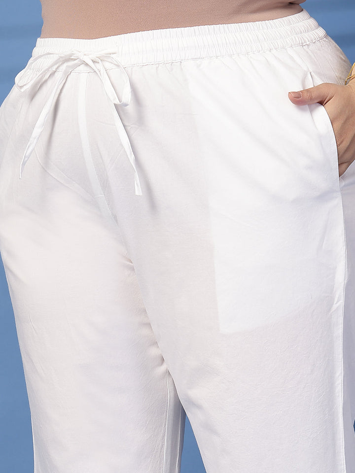 Plus Size Women White Solid Straight Palazzos