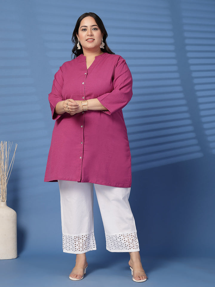 Plus Size Women White Solid Straight Palazzos
