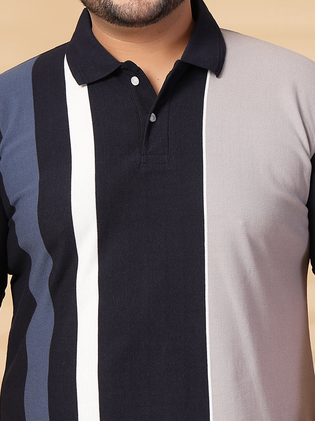 Plus Size Men Striped Polo Collar Cotton T-shirt