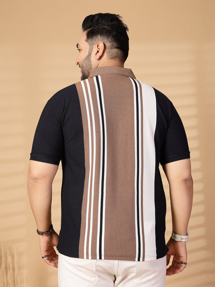 Plus Size Men Striped Polo Collar Cotton T-shirt