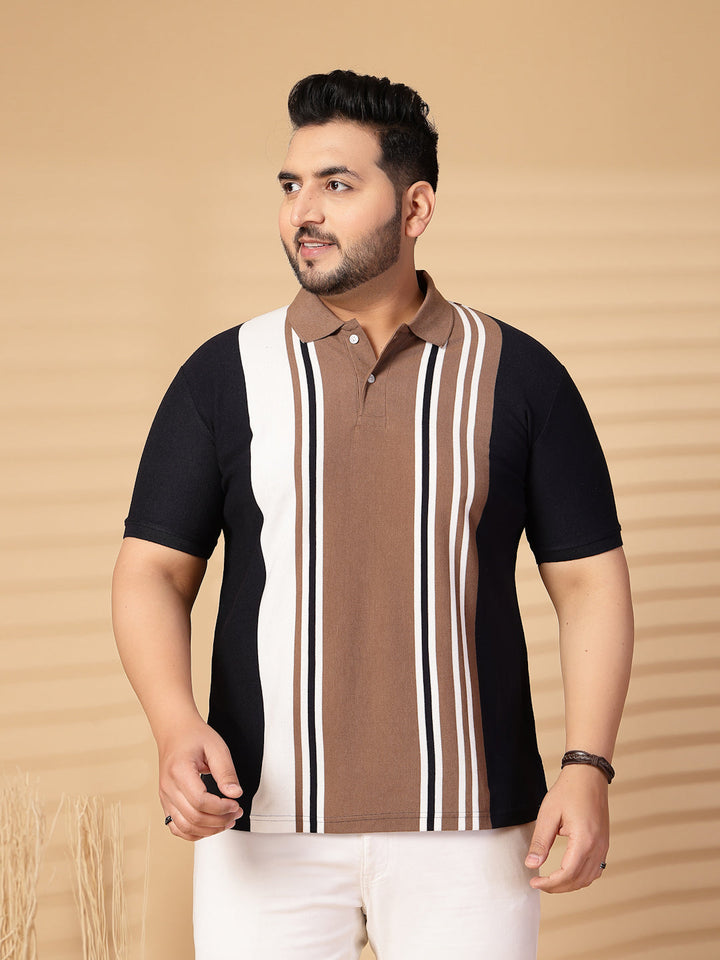 Plus Size Men Striped Polo Collar Cotton T-shirt