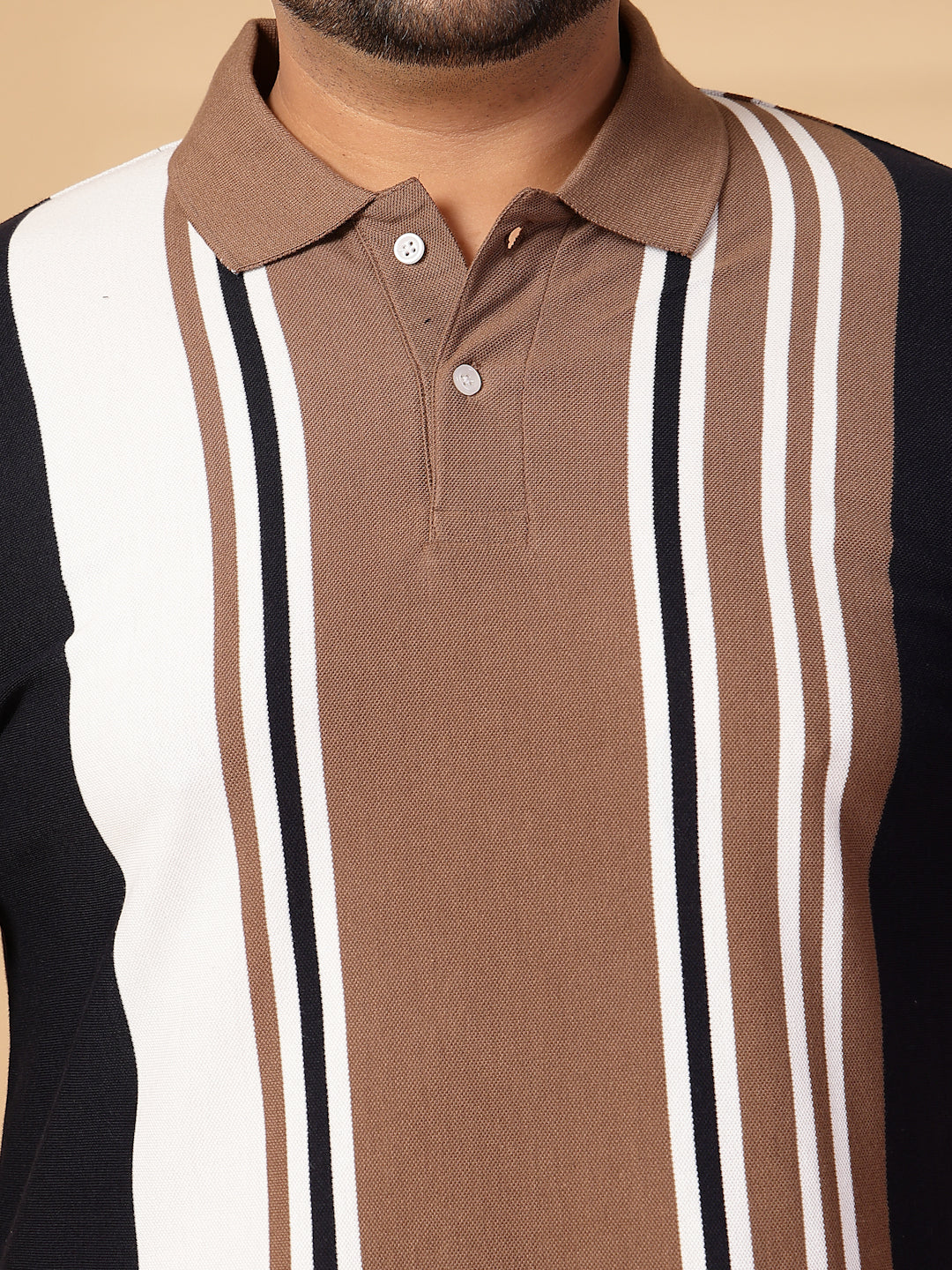 Plus Size Men Striped Polo Collar Cotton T-shirt