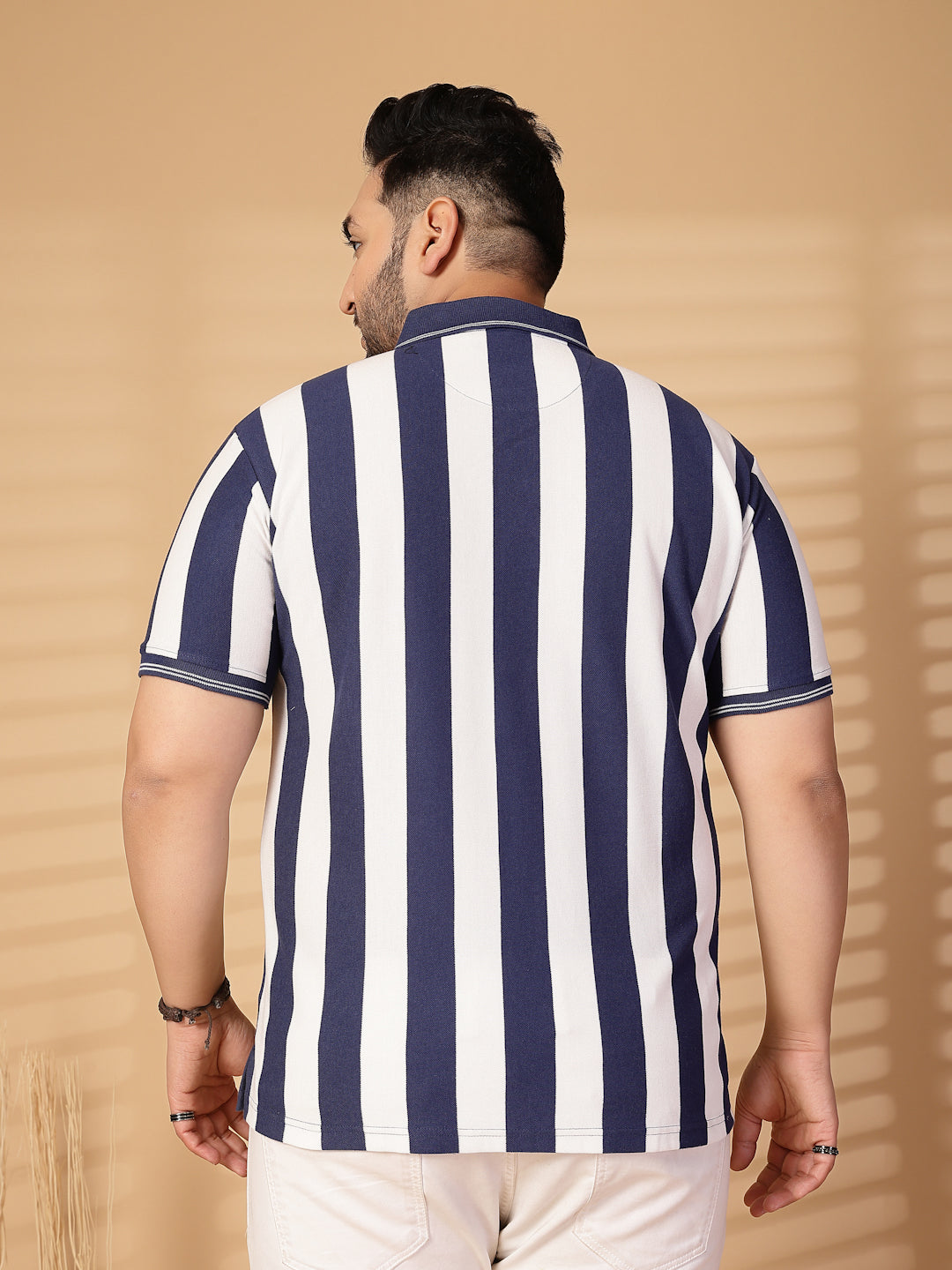 Plus Size Men Striped Polo Collar Cotton T-shirt
