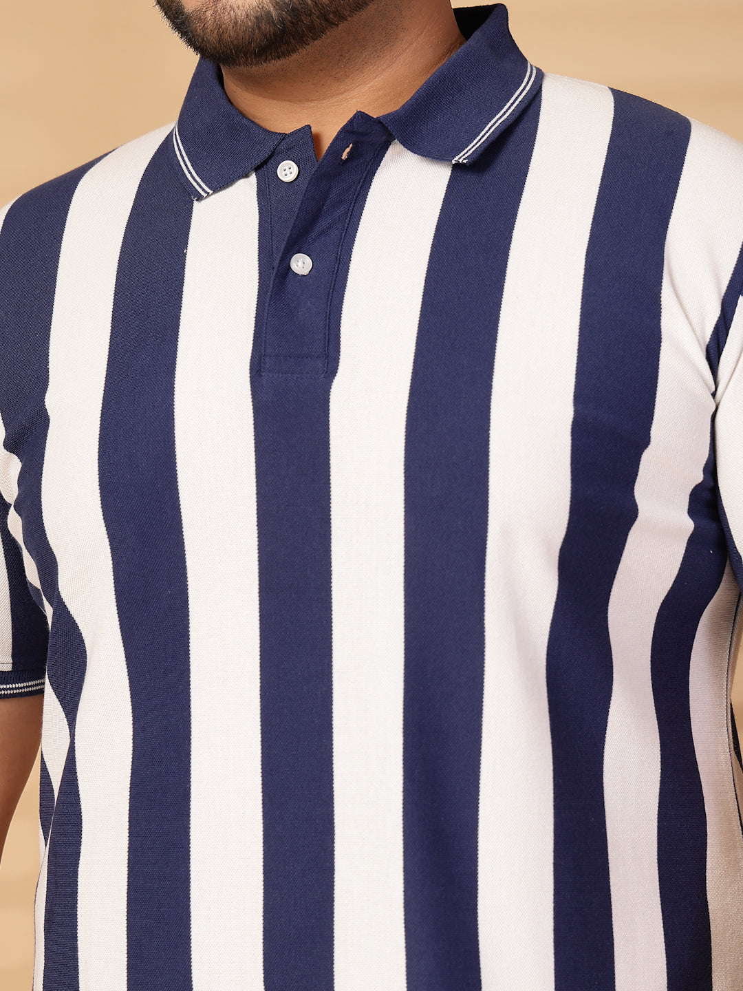 Plus Size Men Striped Polo Collar Cotton T-shirt