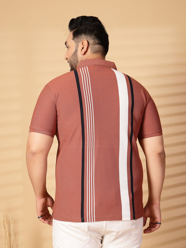 Plus Size Men Striped Polo Collar Cotton T-shirt