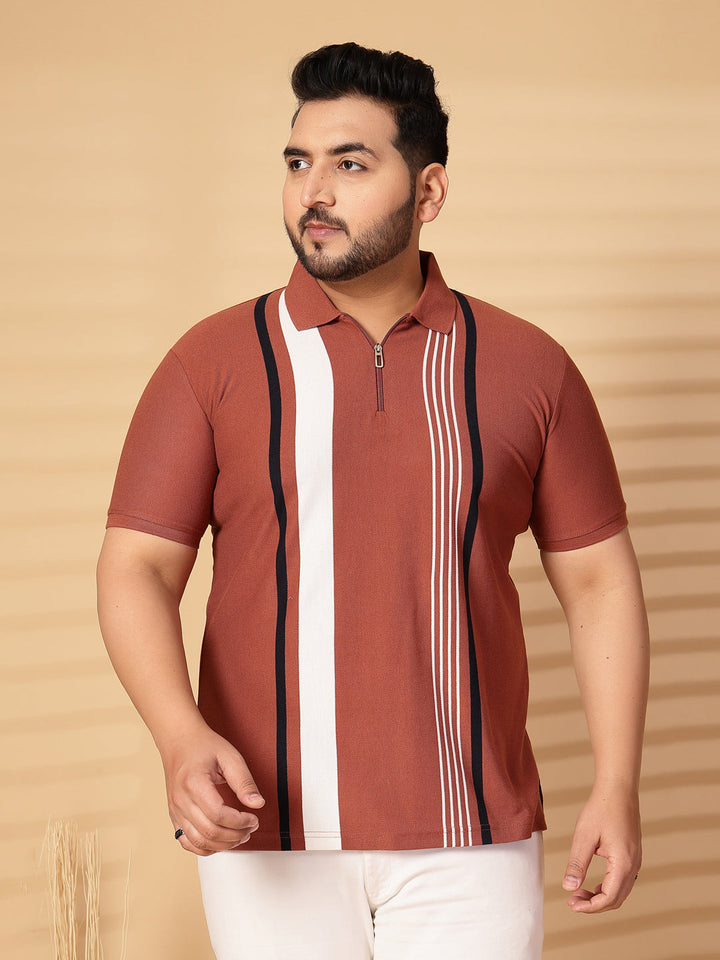 Plus Size Men Striped Polo Collar Cotton T-shirt