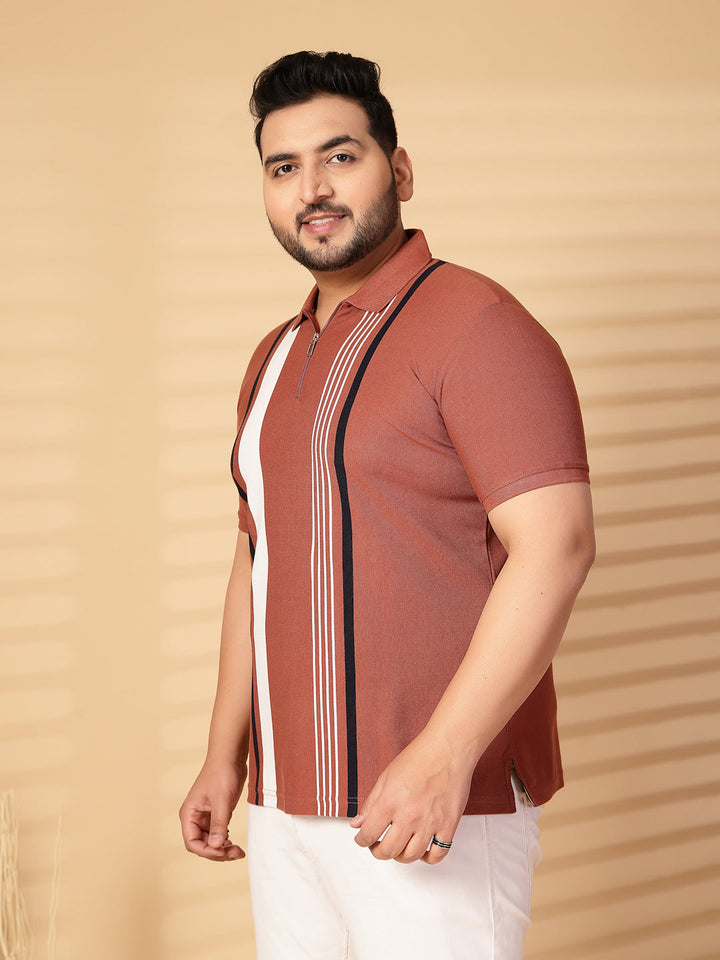 Plus Size Men Striped Polo Collar Cotton T-shirt