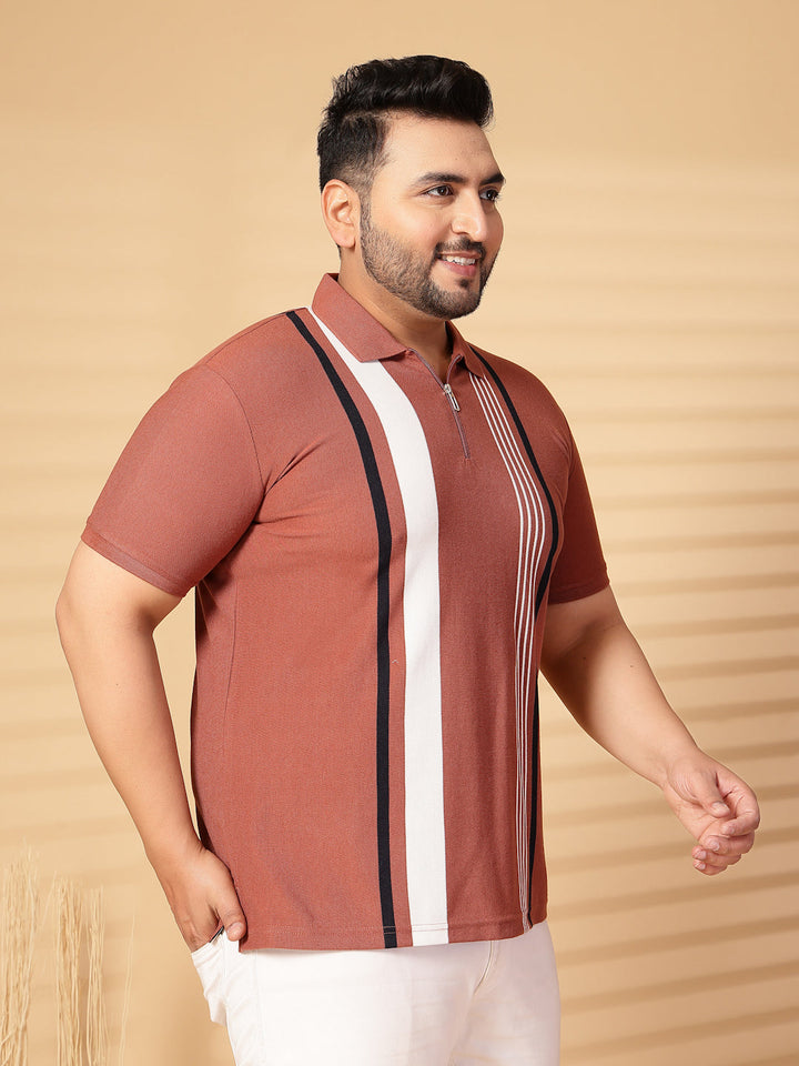Plus Size Men Striped Polo Collar Cotton T-shirt