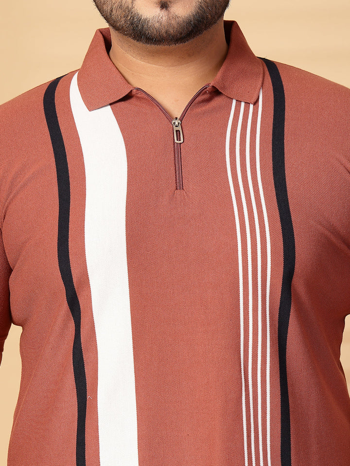 Plus Size Men Striped Polo Collar Cotton T-shirt