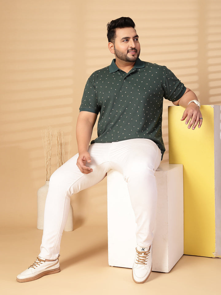 Plus Size Men Conversational Printed Polo Collar Cotton T-shirt