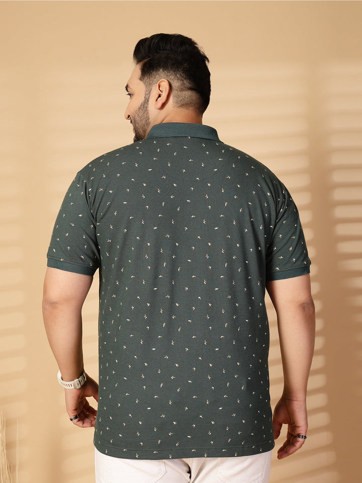 Plus Size Men Conversational Printed Polo Collar Cotton T-shirt