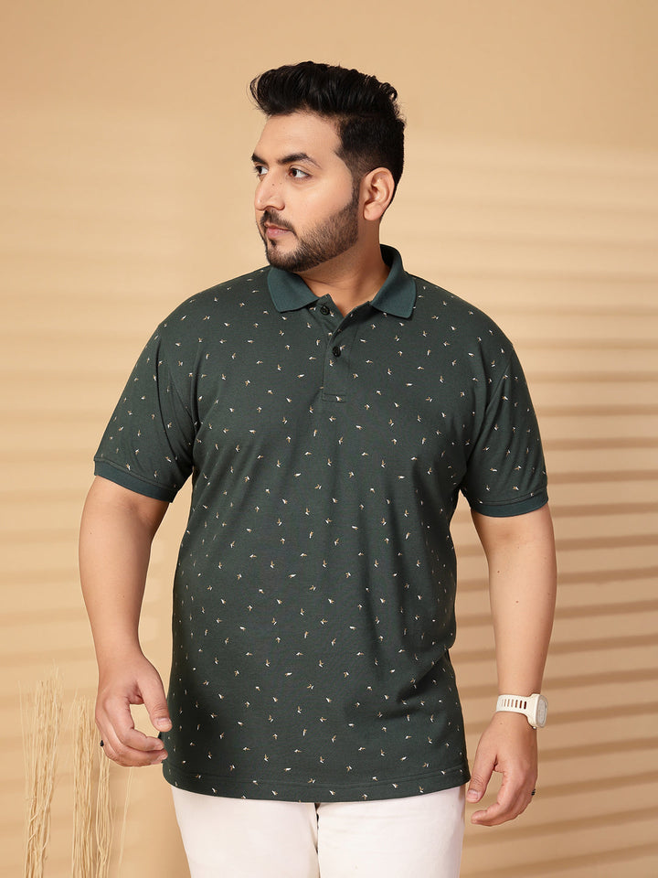 Plus Size Men Conversational Printed Polo Collar Cotton T-shirt