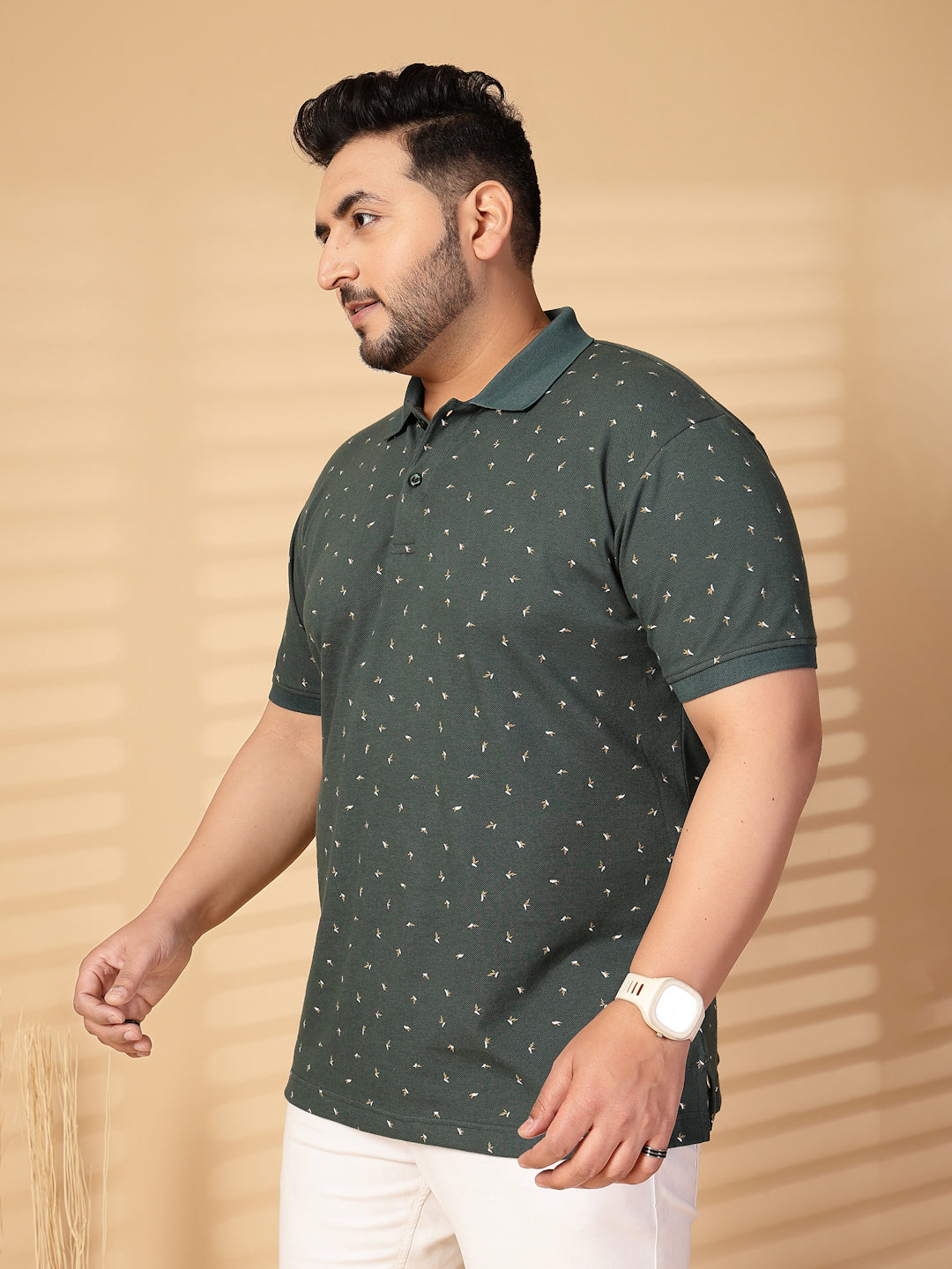 Plus Size Men Conversational Printed Polo Collar Cotton T-shirt