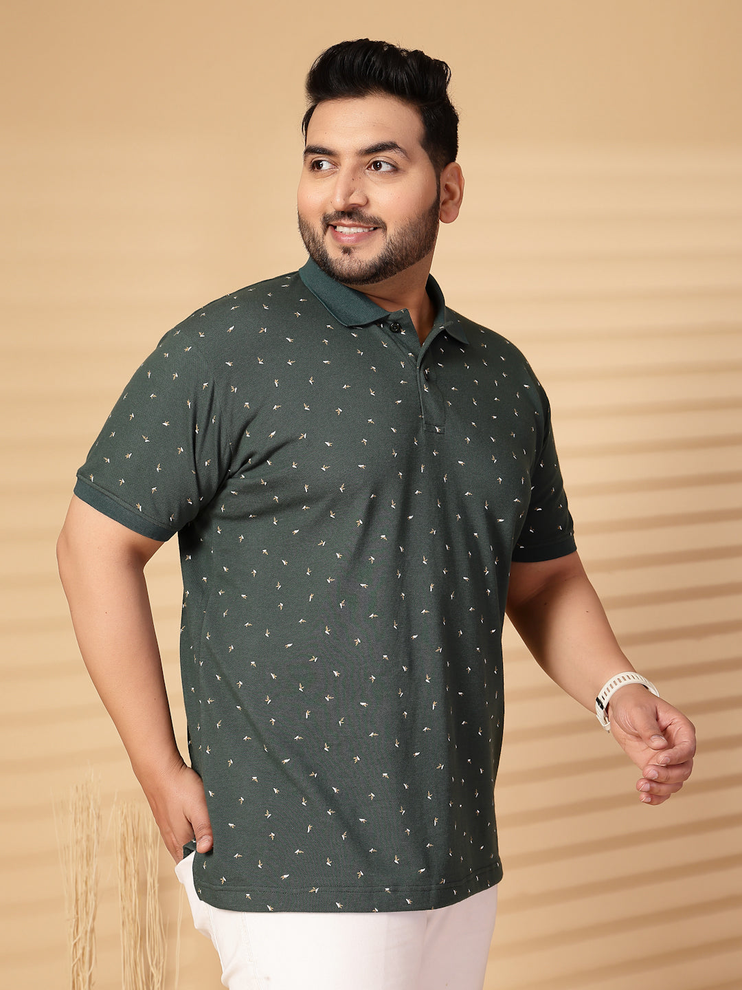 Plus Size Men Conversational Printed Polo Collar Cotton T-shirt