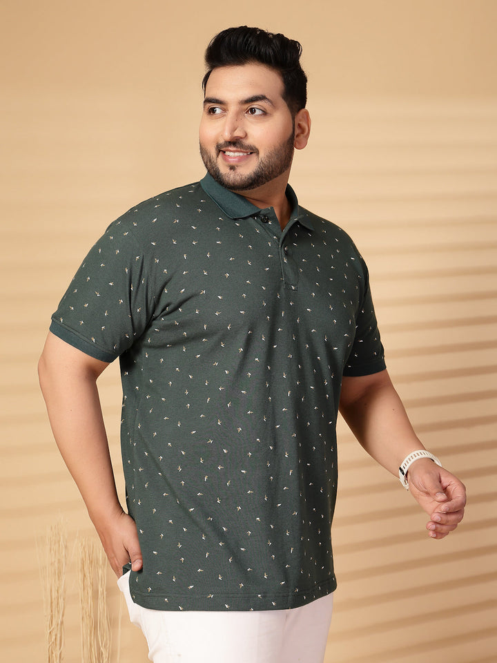 Plus Size Men Conversational Printed Polo Collar Cotton T-shirt