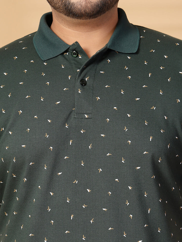 Plus Size Men Conversational Printed Polo Collar Cotton T-shirt