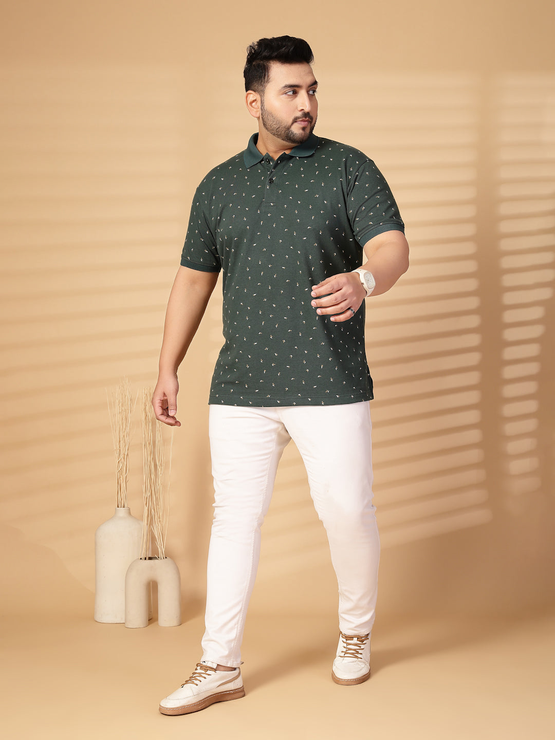 Plus Size Men Conversational Printed Polo Collar Cotton T-shirt