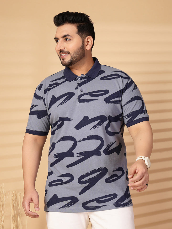 Plus Size Men Printed Polo Collar T-shirt