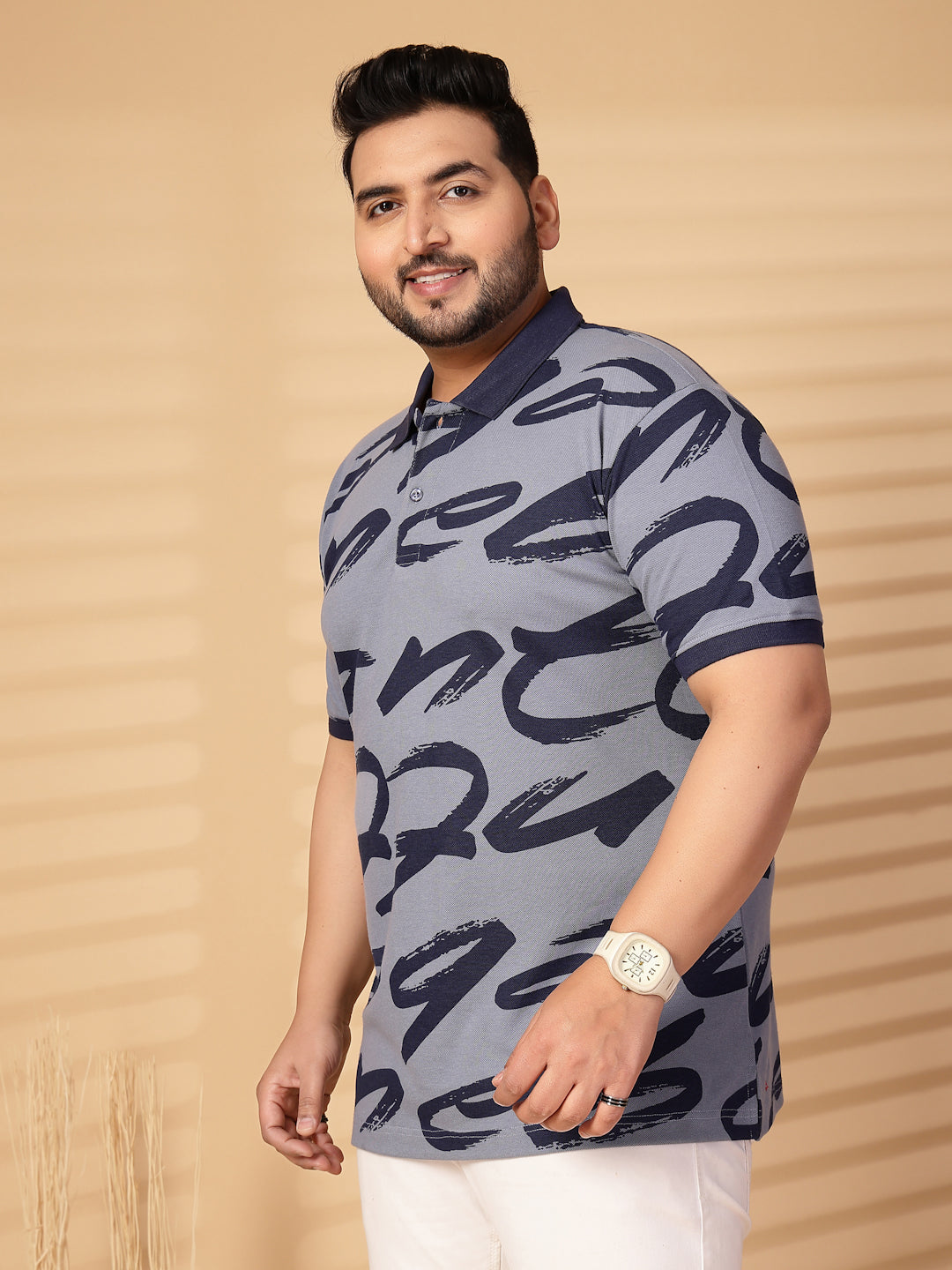 Plus Size Men Printed Polo Collar T-shirt
