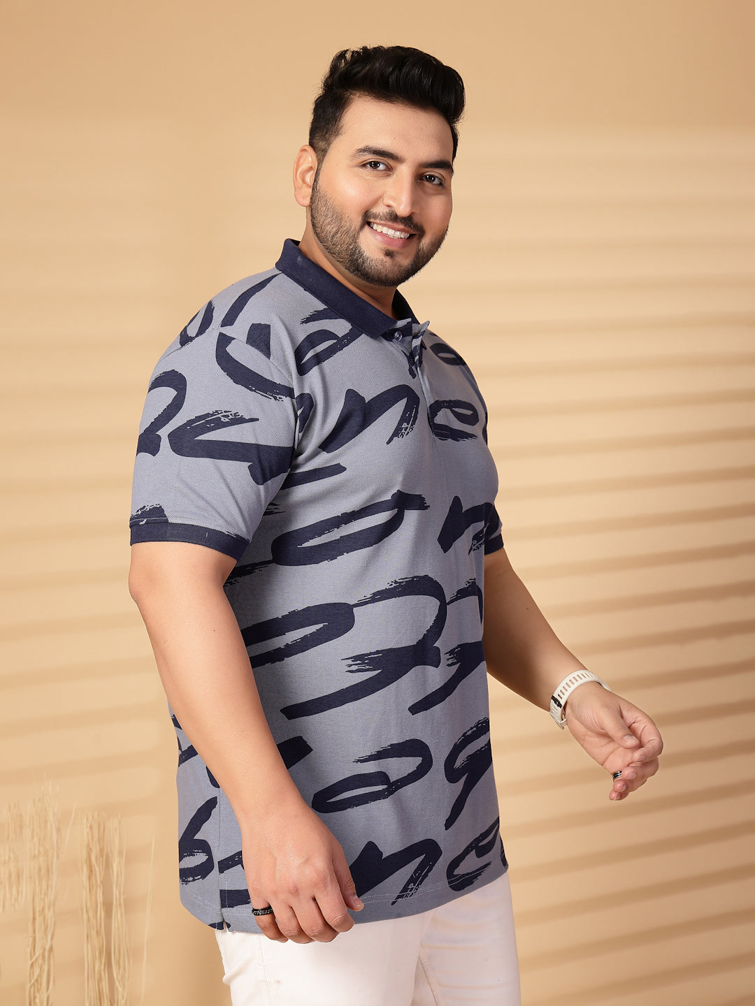 Plus Size Men Printed Polo Collar T-shirt
