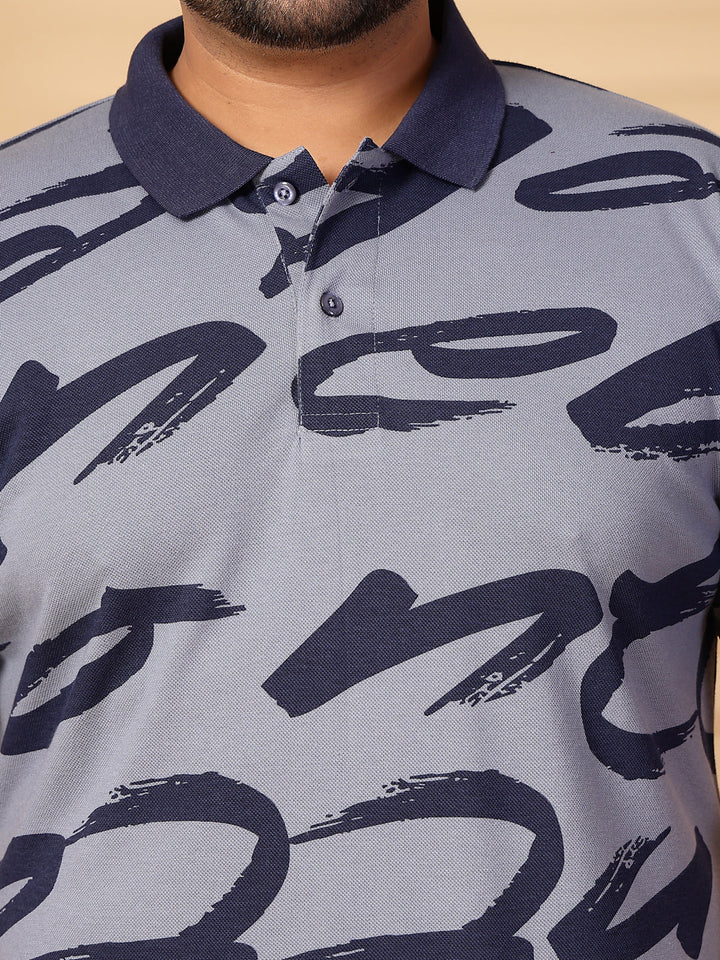 Plus Size Men Printed Polo Collar T-shirt