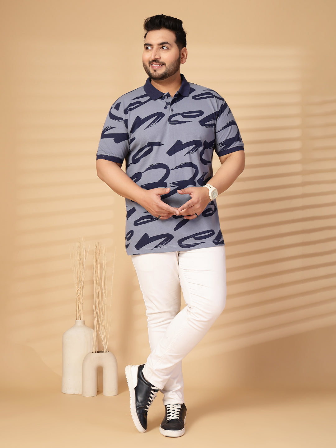 Plus Size Men Printed Polo Collar T-shirt