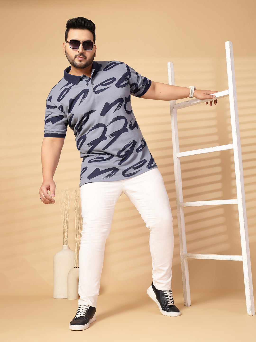Plus Size Men Printed Polo Collar T-shirt