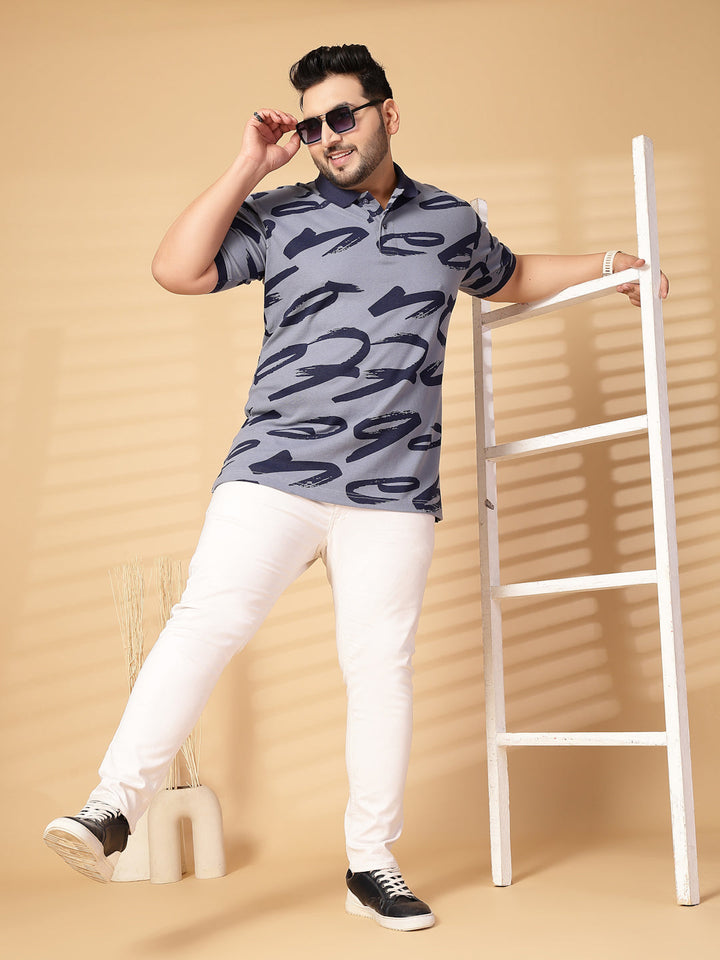 Plus Size Men Printed Polo Collar T-shirt