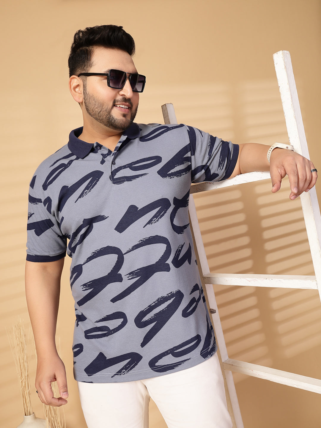 Plus Size Men Printed Polo Collar T-shirt