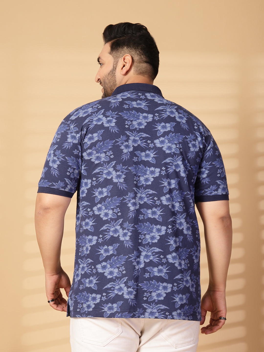 Plus Size Men Floral Printed Polo Collar T-shirt