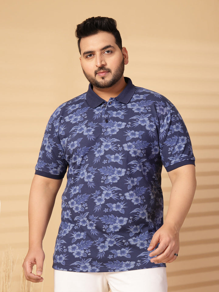 Plus Size Men Floral Printed Polo Collar T-shirt