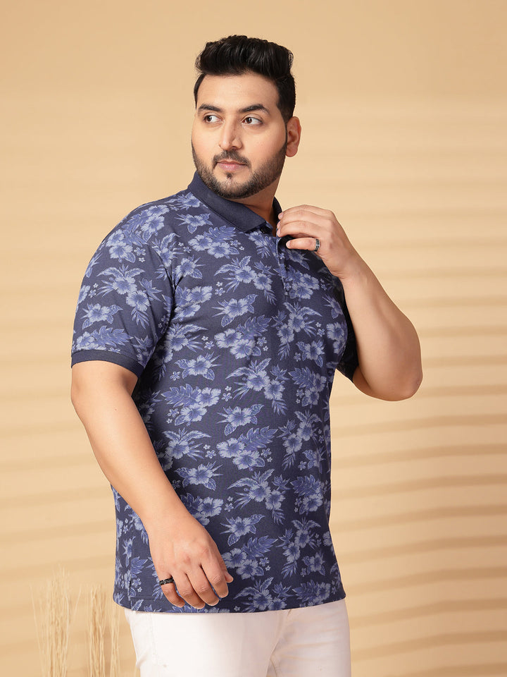 Plus Size Men Floral Printed Polo Collar T-shirt