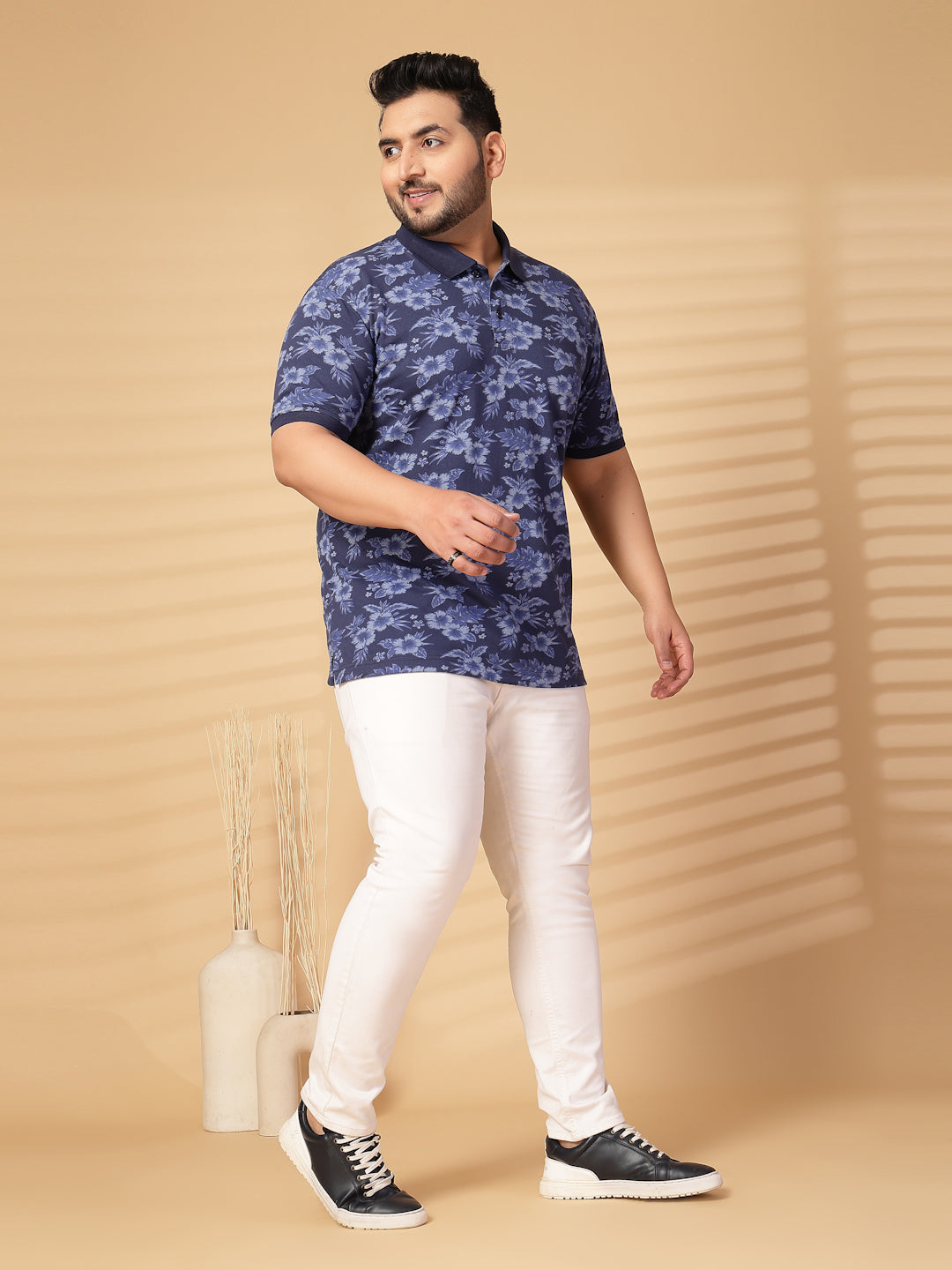 Plus Size Men Floral Printed Polo Collar T-shirt