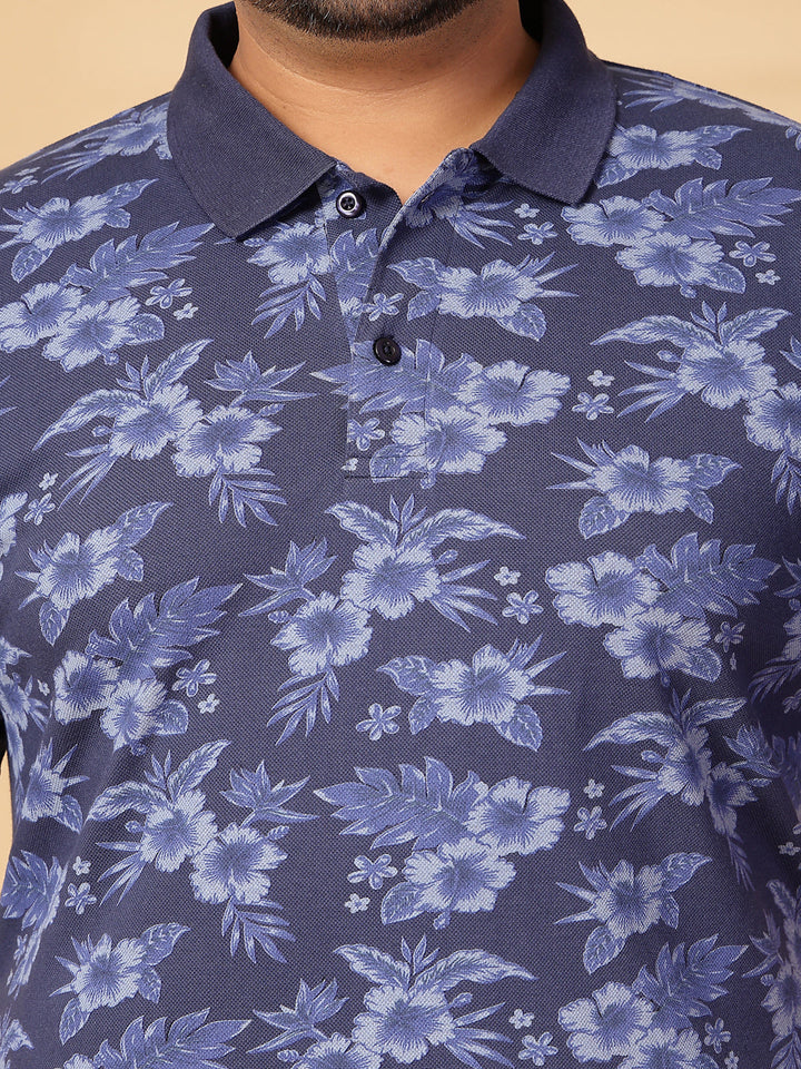Plus Size Men Floral Printed Polo Collar T-shirt