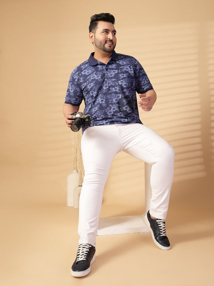 Plus Size Men Floral Printed Polo Collar T-shirt