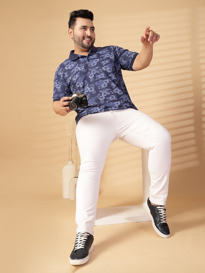 Plus Size Men Floral Printed Polo Collar T-shirt