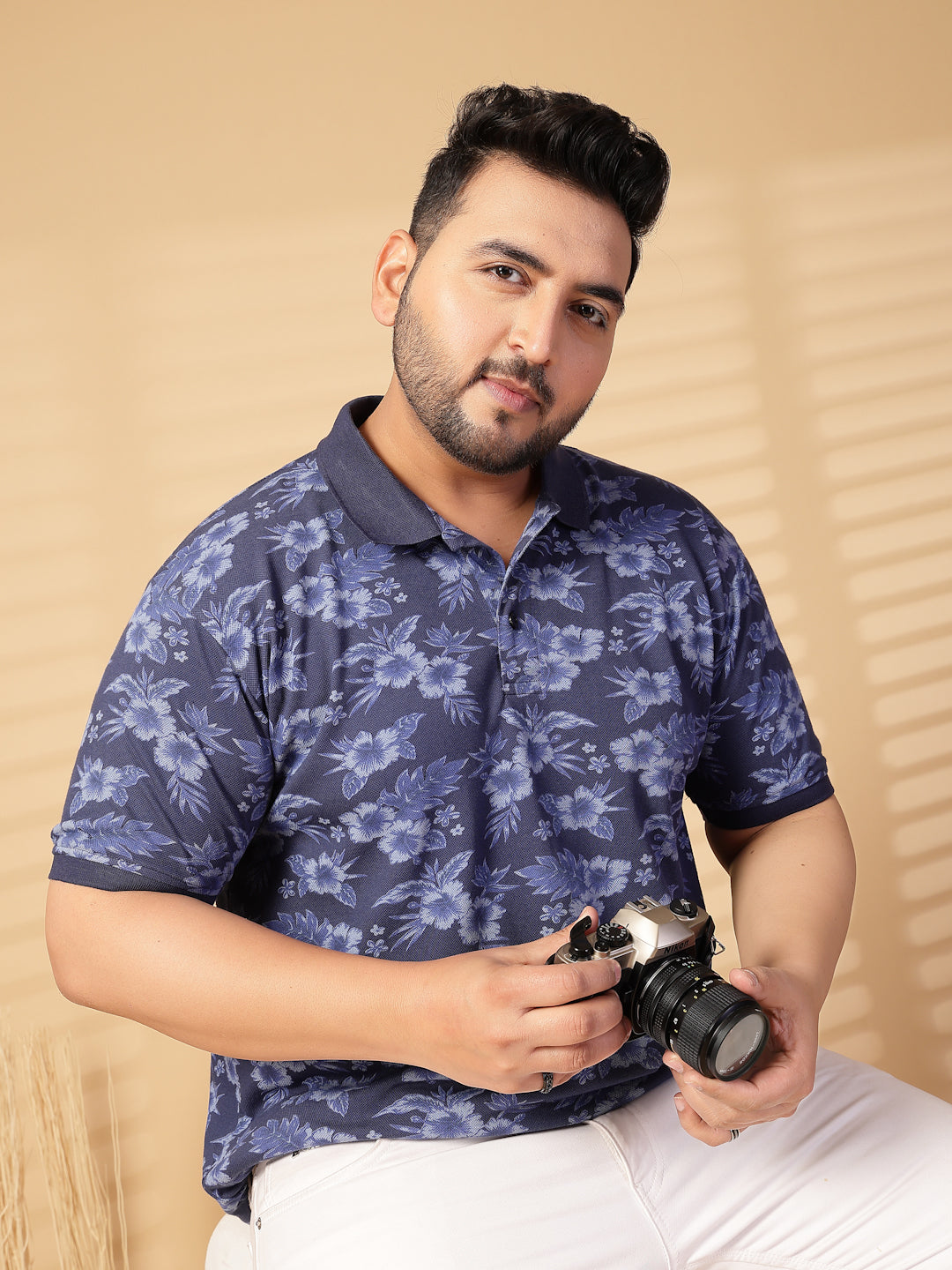 Plus Size Men Floral Printed Polo Collar T-shirt