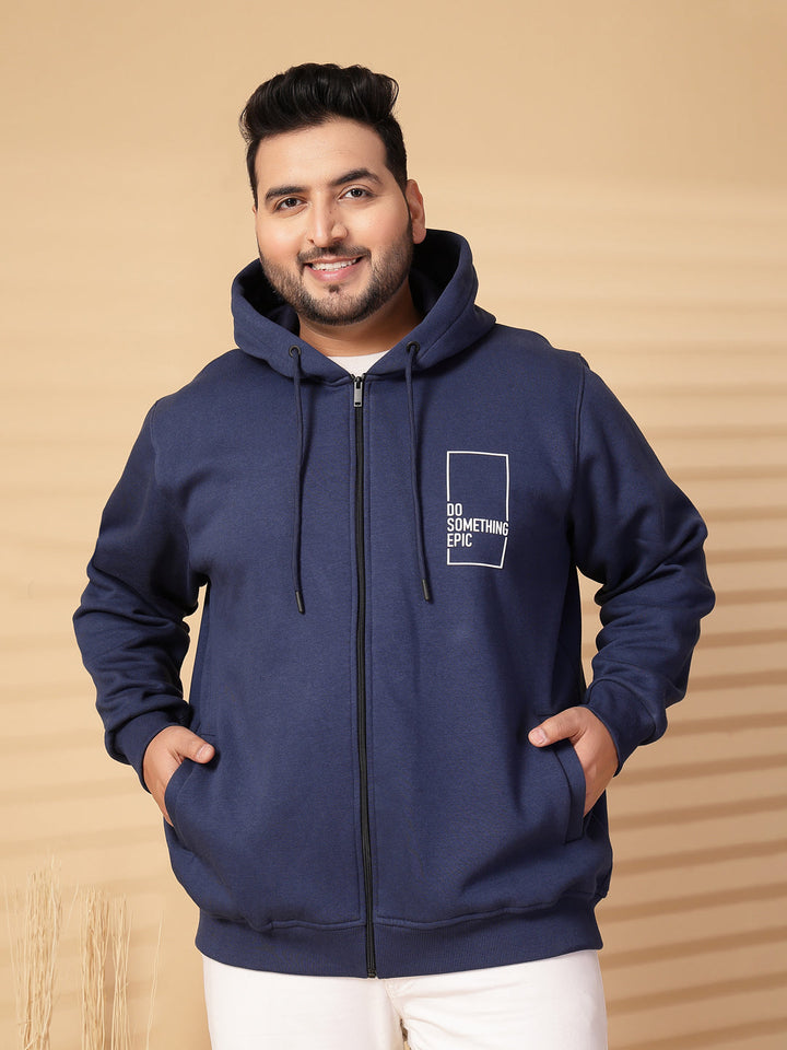 Plus Size Men Solid High Neck Cotton Front-Open Sweatshirt