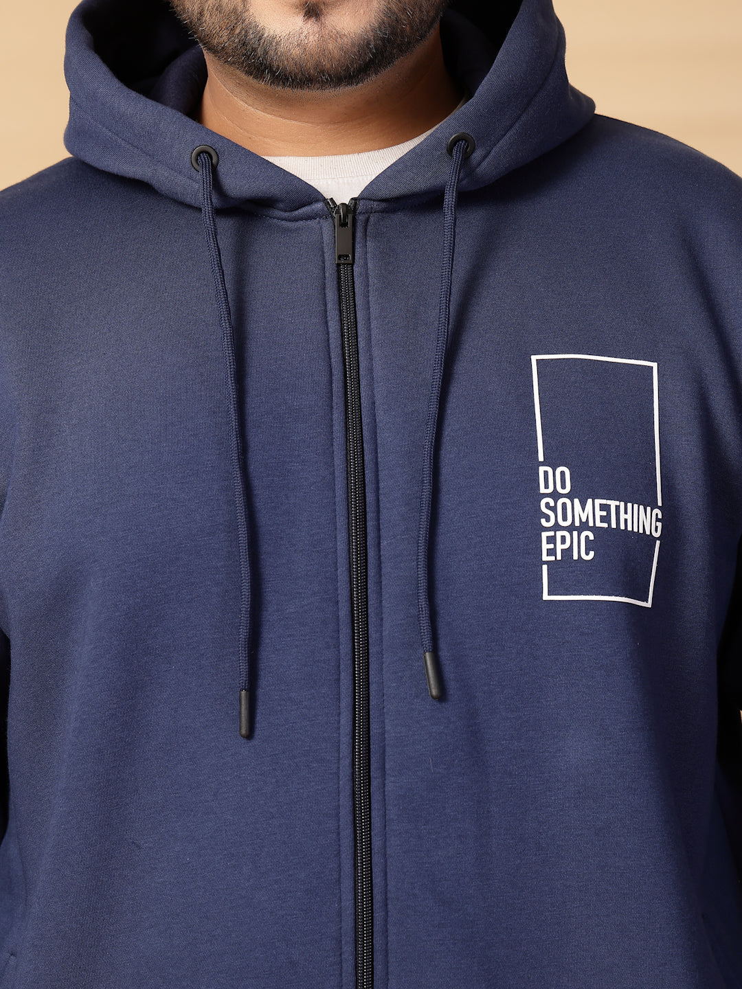 Plus Size Men Solid High Neck Cotton Front-Open Sweatshirt