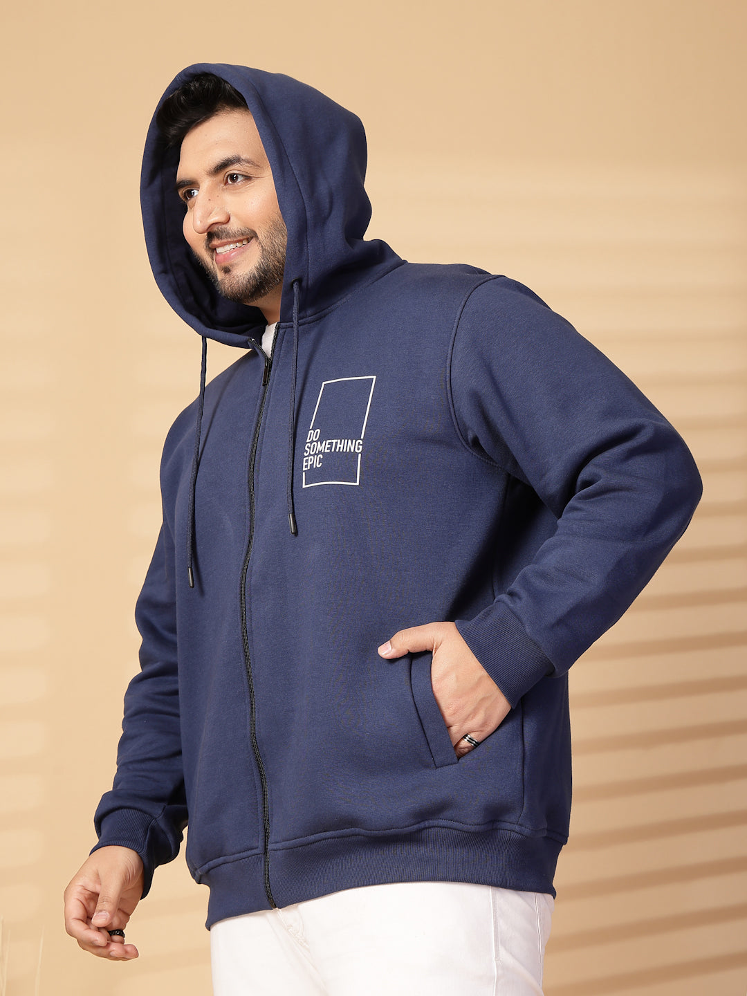 Plus Size Men Solid High Neck Cotton Front-Open Sweatshirt