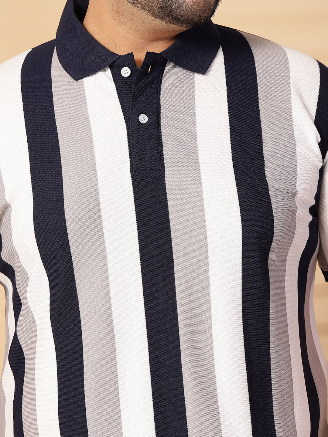 Plus Size Men Striped Polo Collar Cotton T-shirt