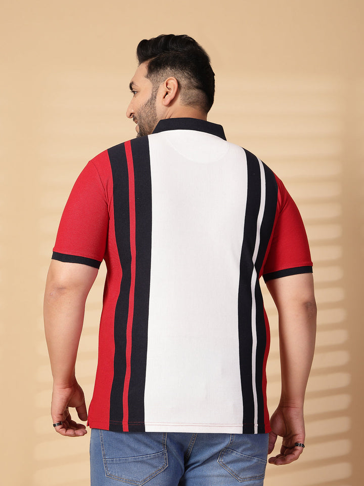 Plus Size Men  Striped Polo Collar Cotton T-shirt