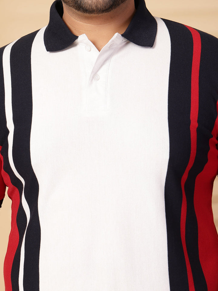 Plus Size Men  Striped Polo Collar Cotton T-shirt