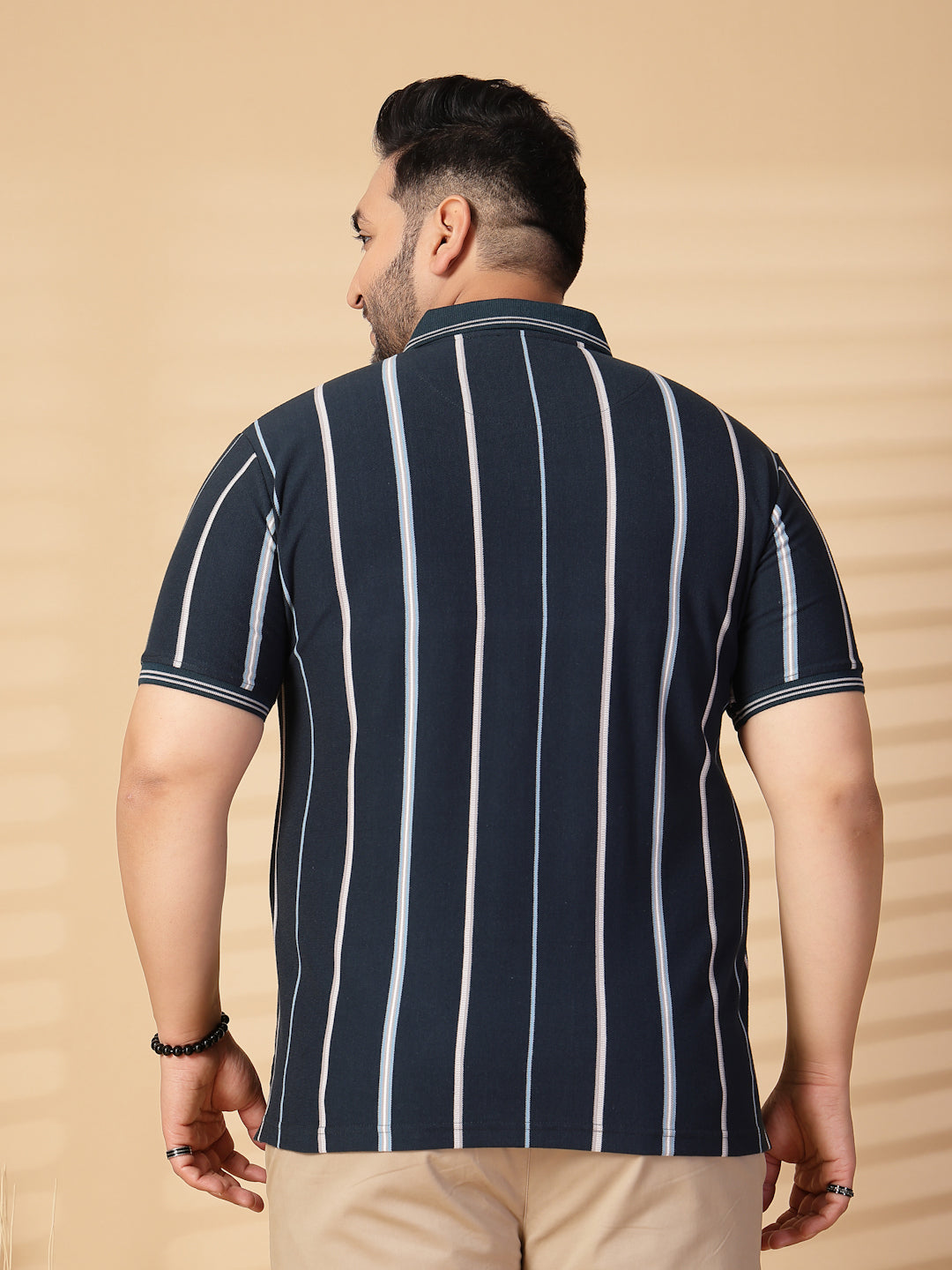 Plus Size Men Striped Polo Collar Cotton T-shirt