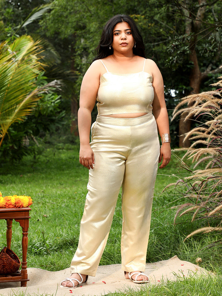 Floral Motif Kurta With Crop Top And Trousers