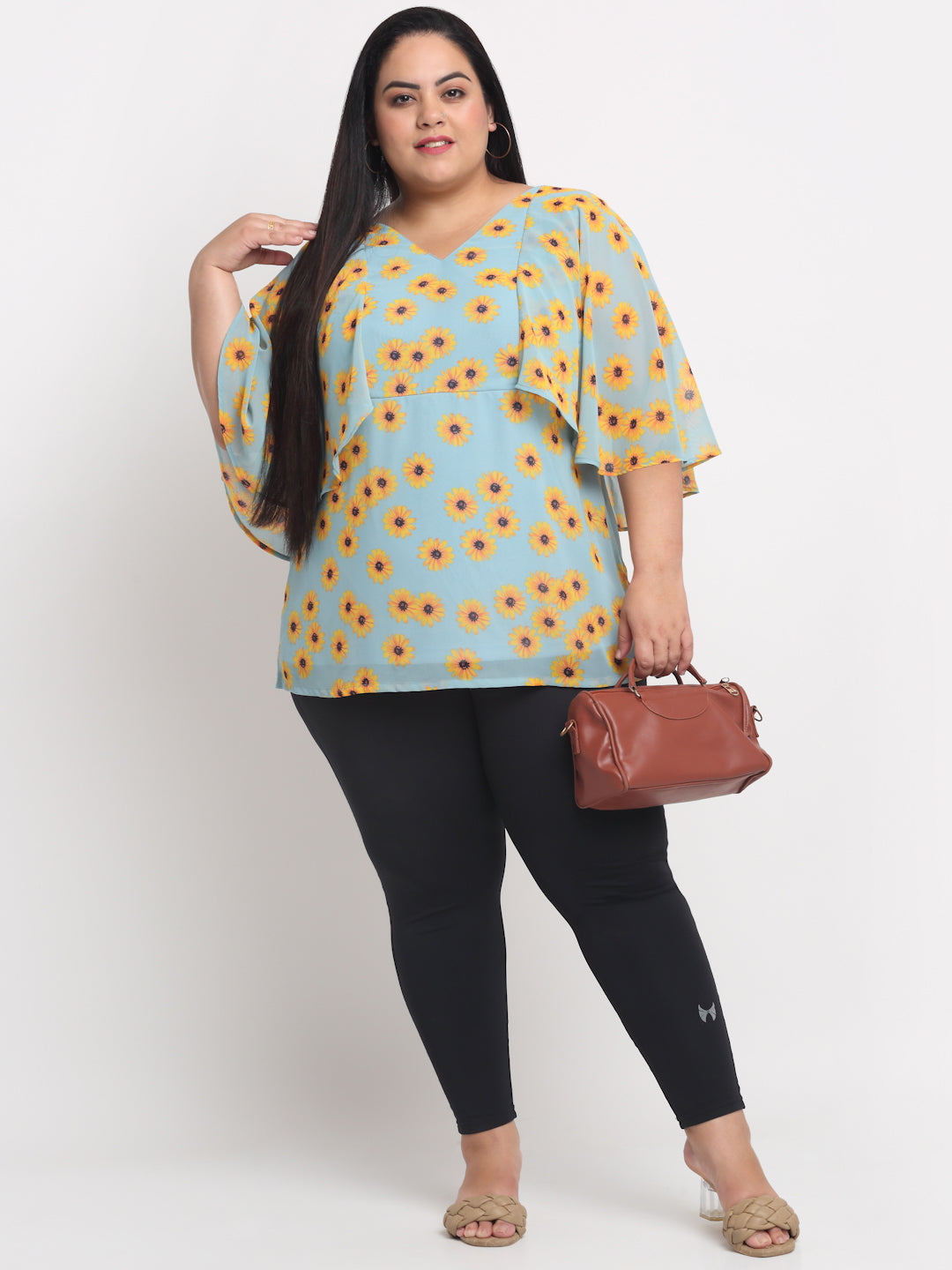 Plus Size Sea Green  Floral Printed Top
