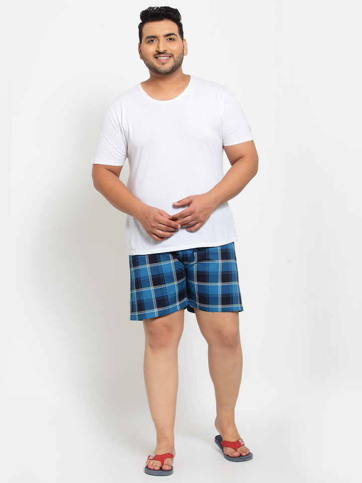 Plus Size Men Blue Pure Cotton Checked Boxers