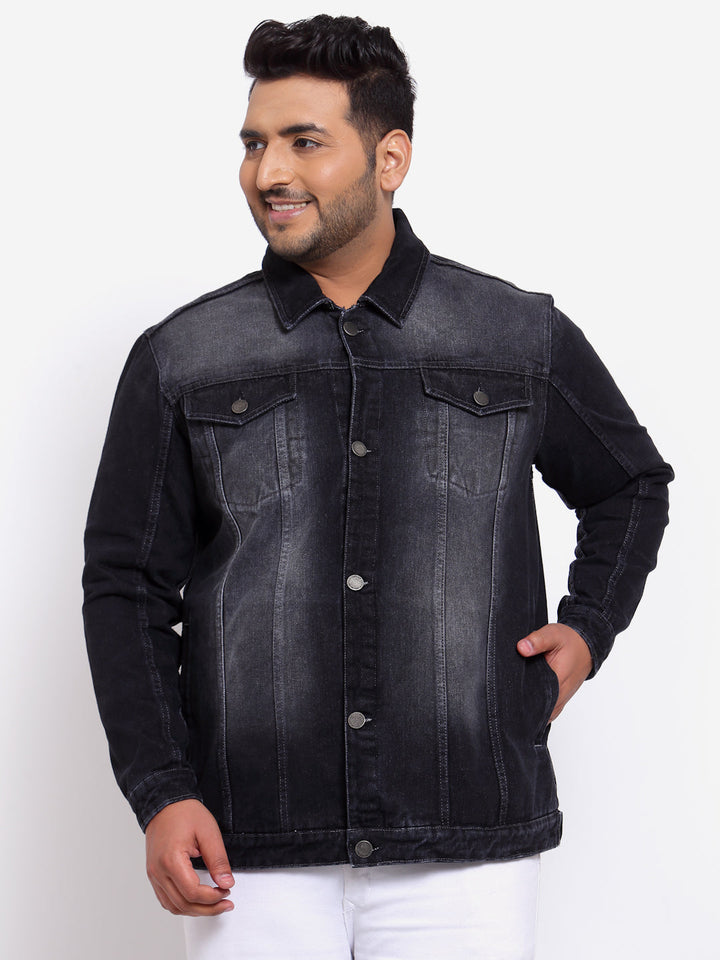 Plus Size Men Charcoal Washed Denim Jacket