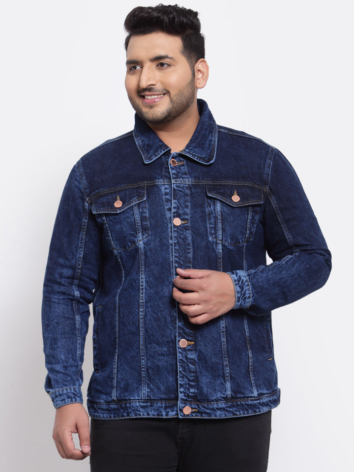 Plus Size Men Blue Washed Denim Jacket