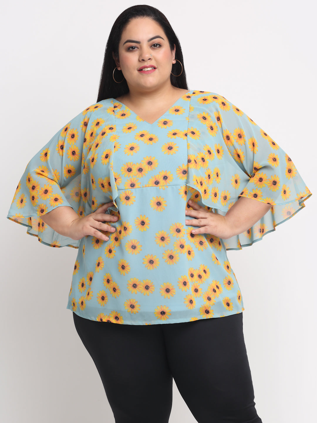 Plus Size Sea Green  Floral Printed Top